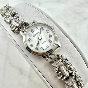 Slide Time Train Charm Watch Women Silver Tone, Mother of Pearl Dial New Battery
